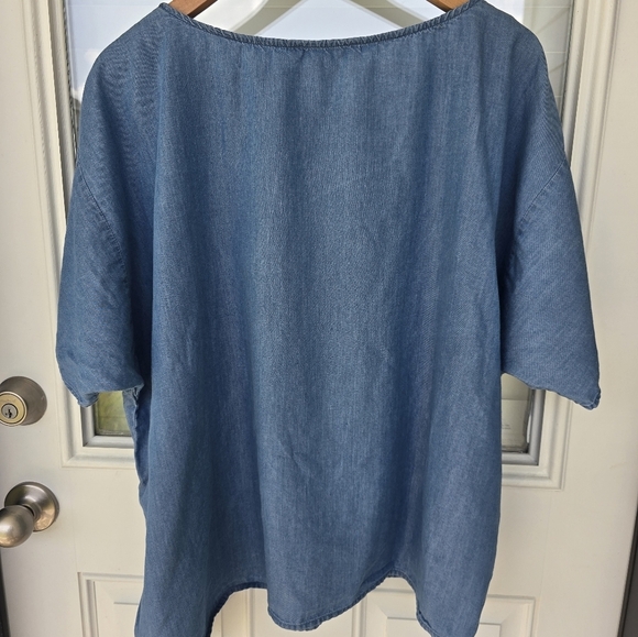 Michael Kors Chambray  Side Tie Blouse Sz XL Women Blue Lightweight Classic - Picture 10 of 11